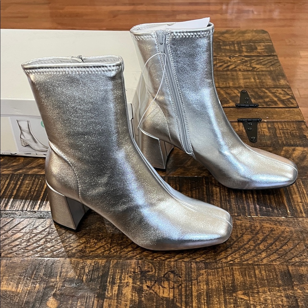 a new day Silver Metallic Block Heel Ankle Boots